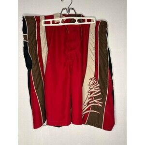 VTG Airwalk Board Shorts Mens L 34 Red Black Brown Surf Swim Drawstring Pocket